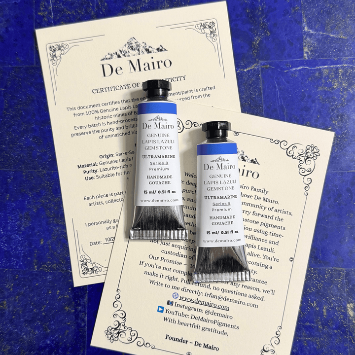 Lapis Lazuli Ultramarine Gouache – 15 ml Artist Tube | Series 8 Premium Genuine Gemstone Color - De Mairo Ltd