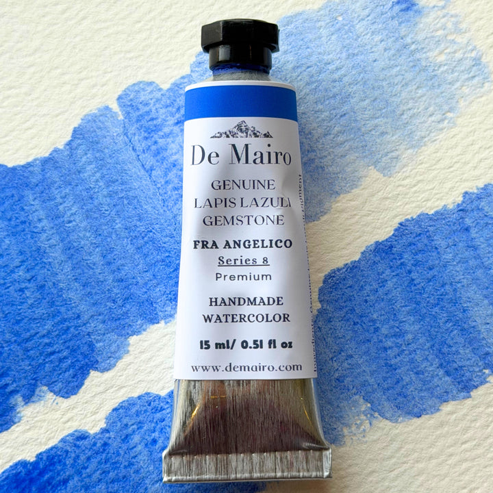 Genuine Lapis Lazuli Fra Angelico Watercolor Paint in 15ml tube on a watercolor swatch