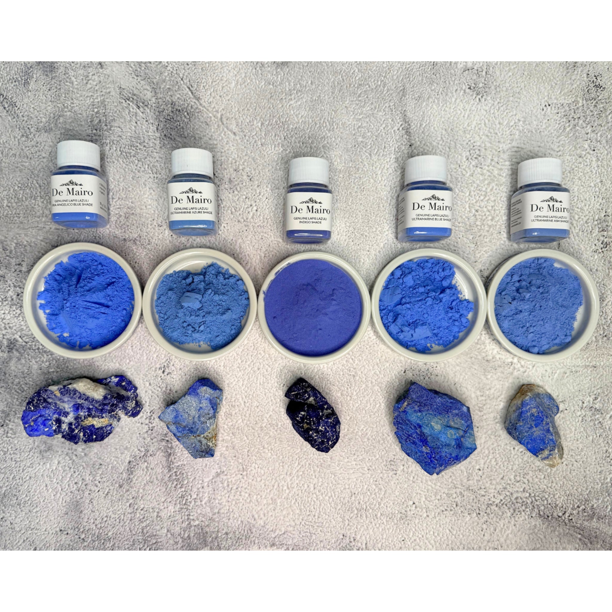 Lapis Lazuli Blue Pigment Set – 5 Ultramarine Shades (Natural Gemstone) - De Mairo Ltd
