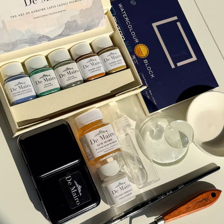 Gemstone Pigment Paint-Making Set — Watercolour & Gouache Kit with Genuine Lapis Lazuli, Malachite & Jasper - De Mairo Ltd