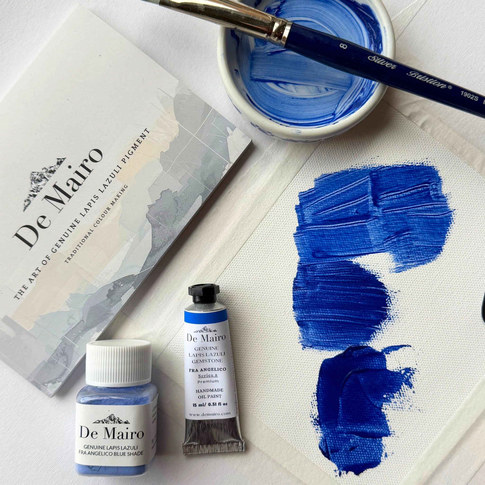 Fra Angelico blue oil paint in 15ml artist tube by De Mairo