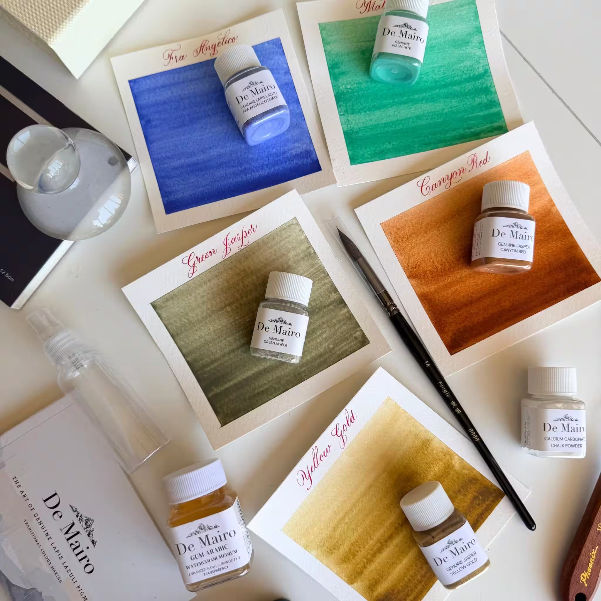 Gemstone Pigment Paint-Making Set — Watercolour & Gouache Kit with Genuine Lapis Lazuli, Malachite & Jasper - De Mairo Ltd