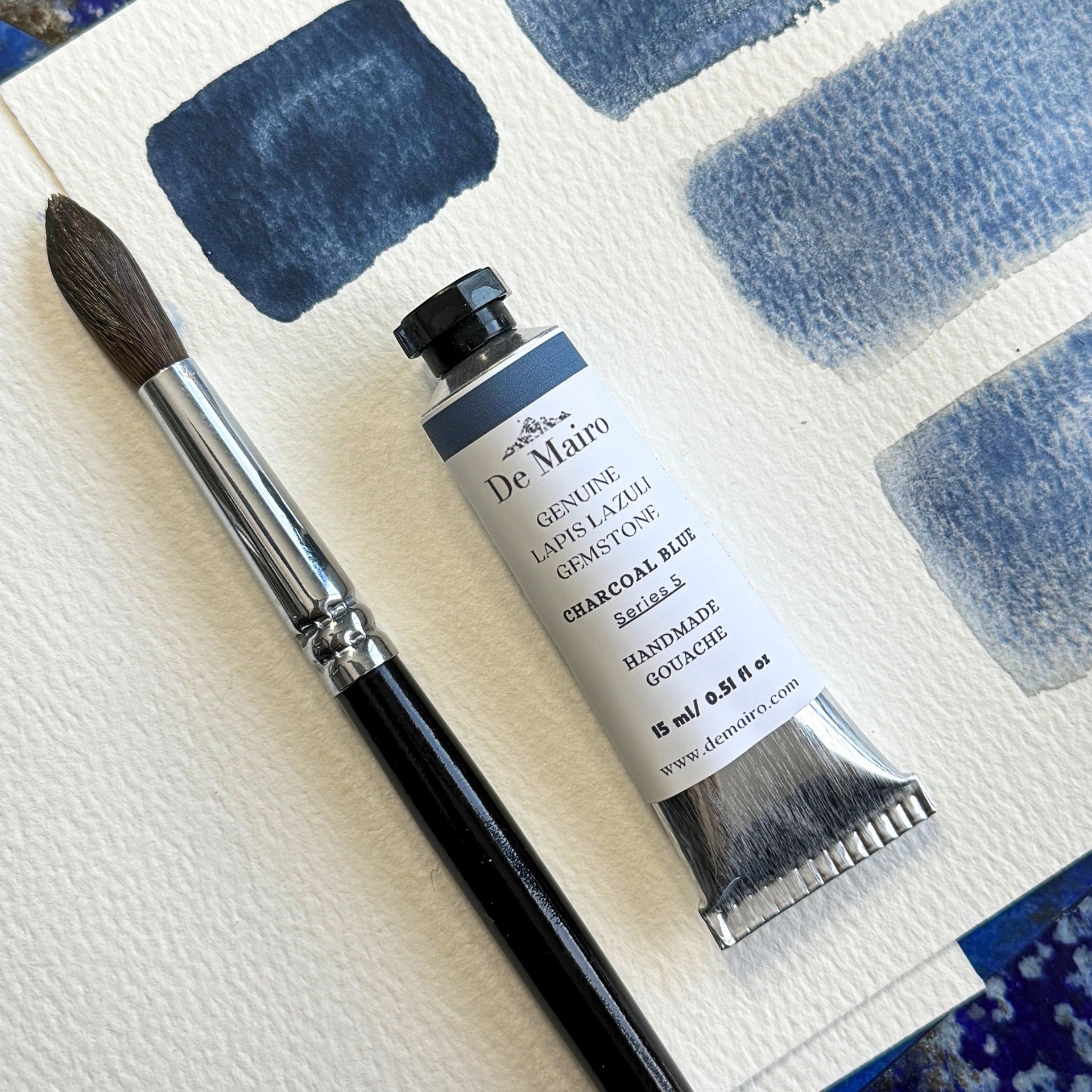 Lapis Lazuli Charcoal Blue Gouache – 15ml Artist Tube | Series 5 Genuine Gemstone Color - De Mairo Ltd