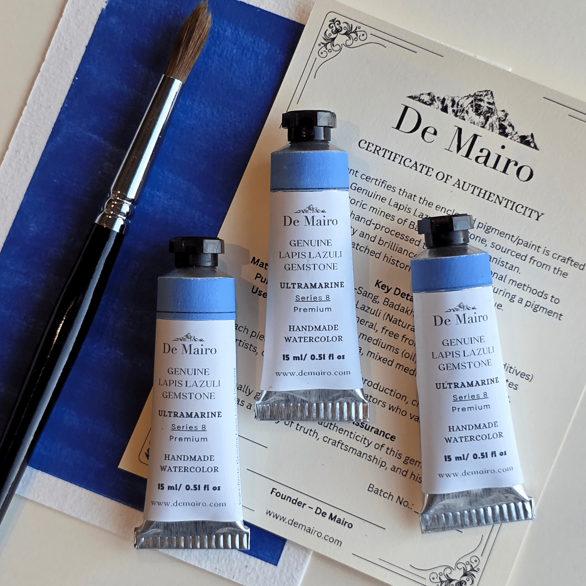De Mairo Genuine Lapis Lazuli Ultramarine Watercolor – 15ml Artist Tube (Handmade, Gemstone Pigment, Premium Professional Grade Series 8) - De Mairo Ltd