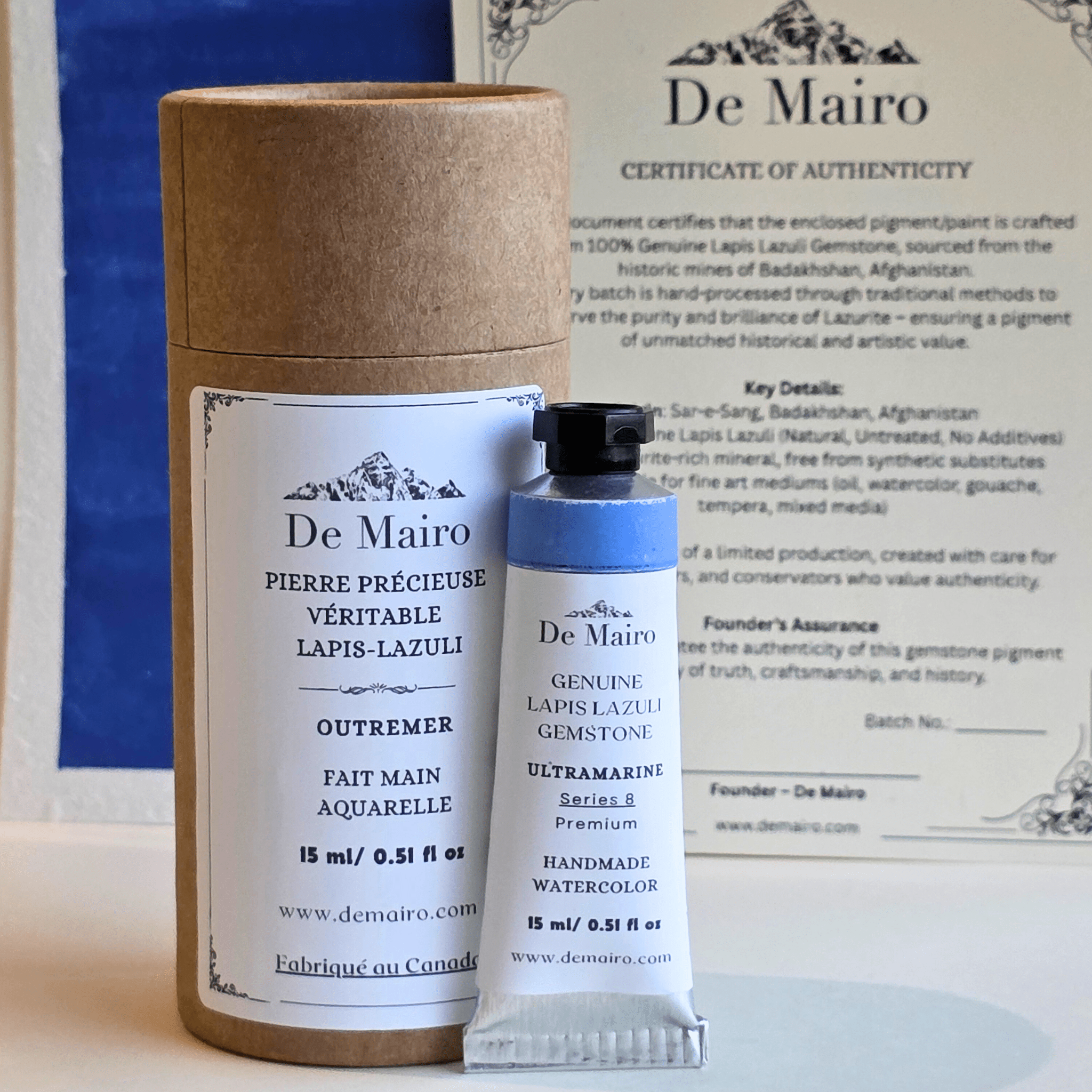 De Mairo Genuine Lapis Lazuli Ultramarine Watercolor – 15ml Artist Tube (Handmade, Gemstone Pigment, Premium Professional Grade Series 8) - De Mairo Ltd