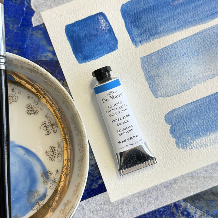 Lapis Lazuli Azure Blue Gouache – 15ml Artist Tube | Series 5 Genuine Gemstone Color - De Mairo Ltd