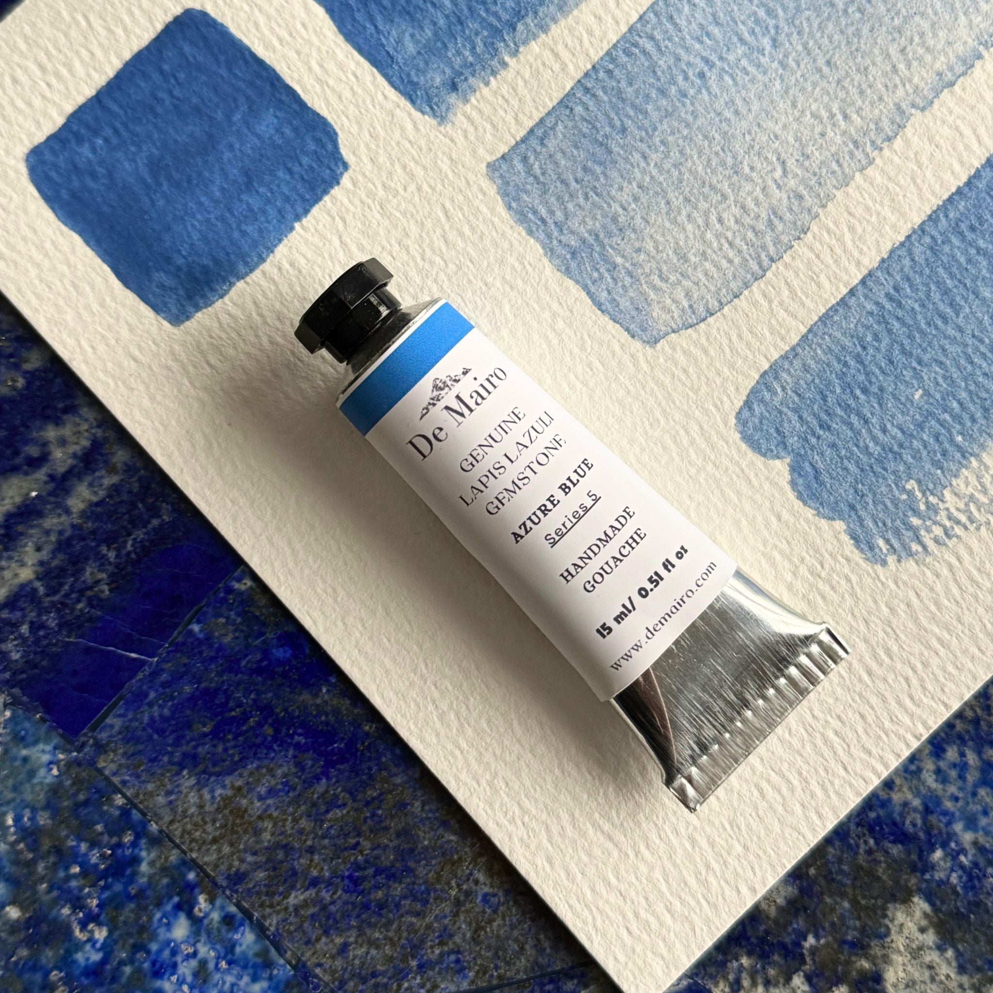 Lapis Lazuli Azure Blue Gouache – 15ml Artist Tube | Series 5 Genuine Gemstone Color - De Mairo Ltd