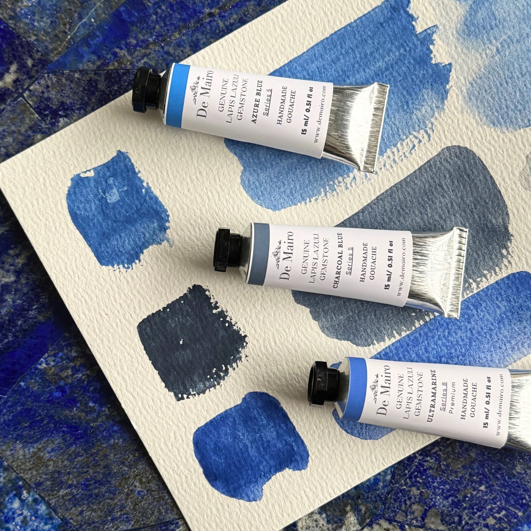 De Mairo Lapis Lazuli Gouache Set – Ultramarine, Azure & Charcoal Blue