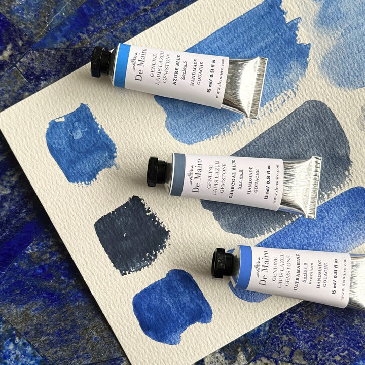 Lapis Lazuli Azure Blue Gouache – 15ml Artist Tube | Series 5 Genuine Gemstone Color - De Mairo Ltd