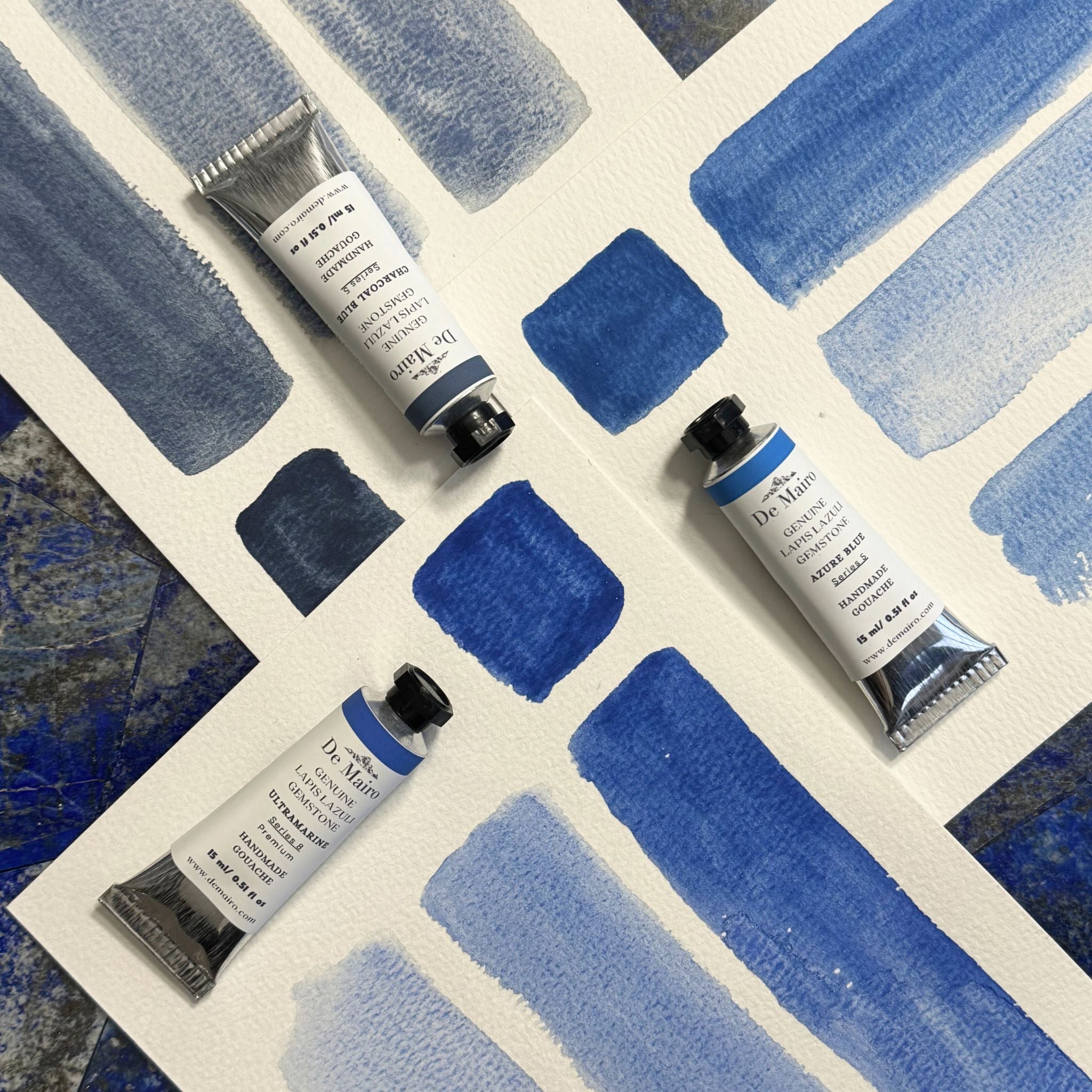 Lapis Lazuli Azure Blue Gouache – 15ml Artist Tube | Series 5 Genuine Gemstone Color - De Mairo Ltd