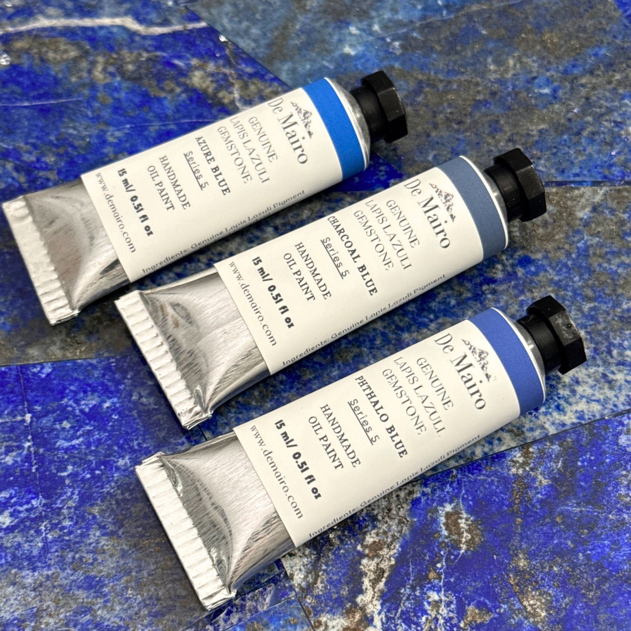 Sar - e - Sang Blue Collection – Genuine Lapis Lazuli Oil Paint Set (3 Colours) - De Mairo Ltd