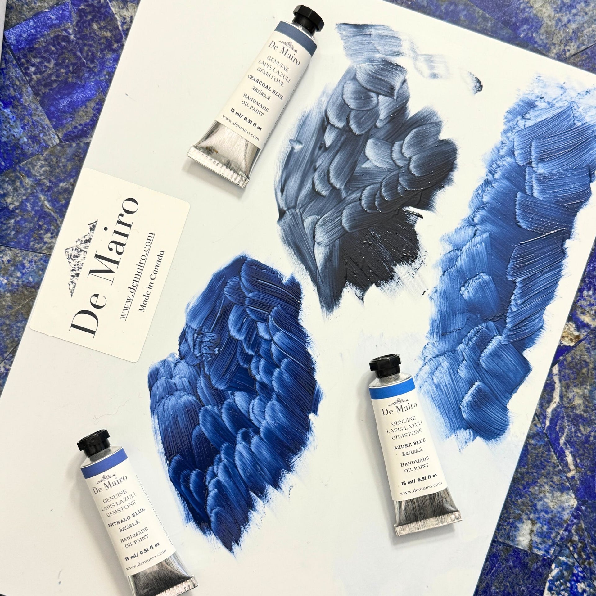 Sar - e - Sang Blue Collection – Genuine Lapis Lazuli Oil Paint Set (3 Colours) - De Mairo Ltd