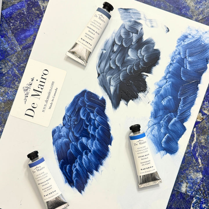 Sar - e - Sang Blue Collection – Genuine Lapis Lazuli Oil Paint Set (3 Colours) - De Mairo Ltd