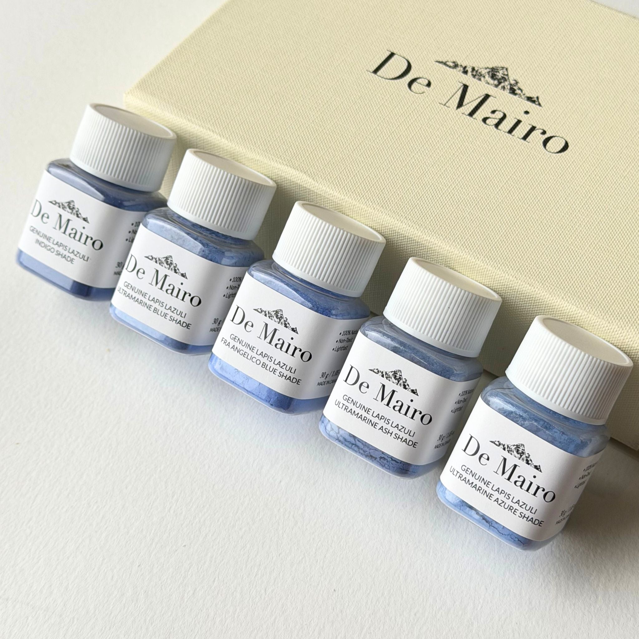 Lapis Lazuli Blue Pigment Set – 5 Ultramarine Shades (Natural Gemstone) - De Mairo Ltd