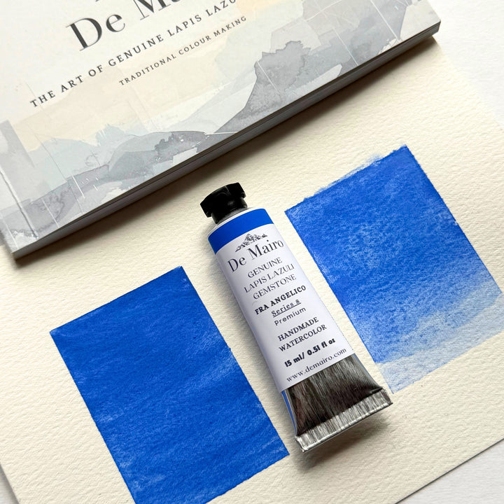 Genuine Lapis Lazuli Fra Angelico Watercolour Paint with natural blue swatch