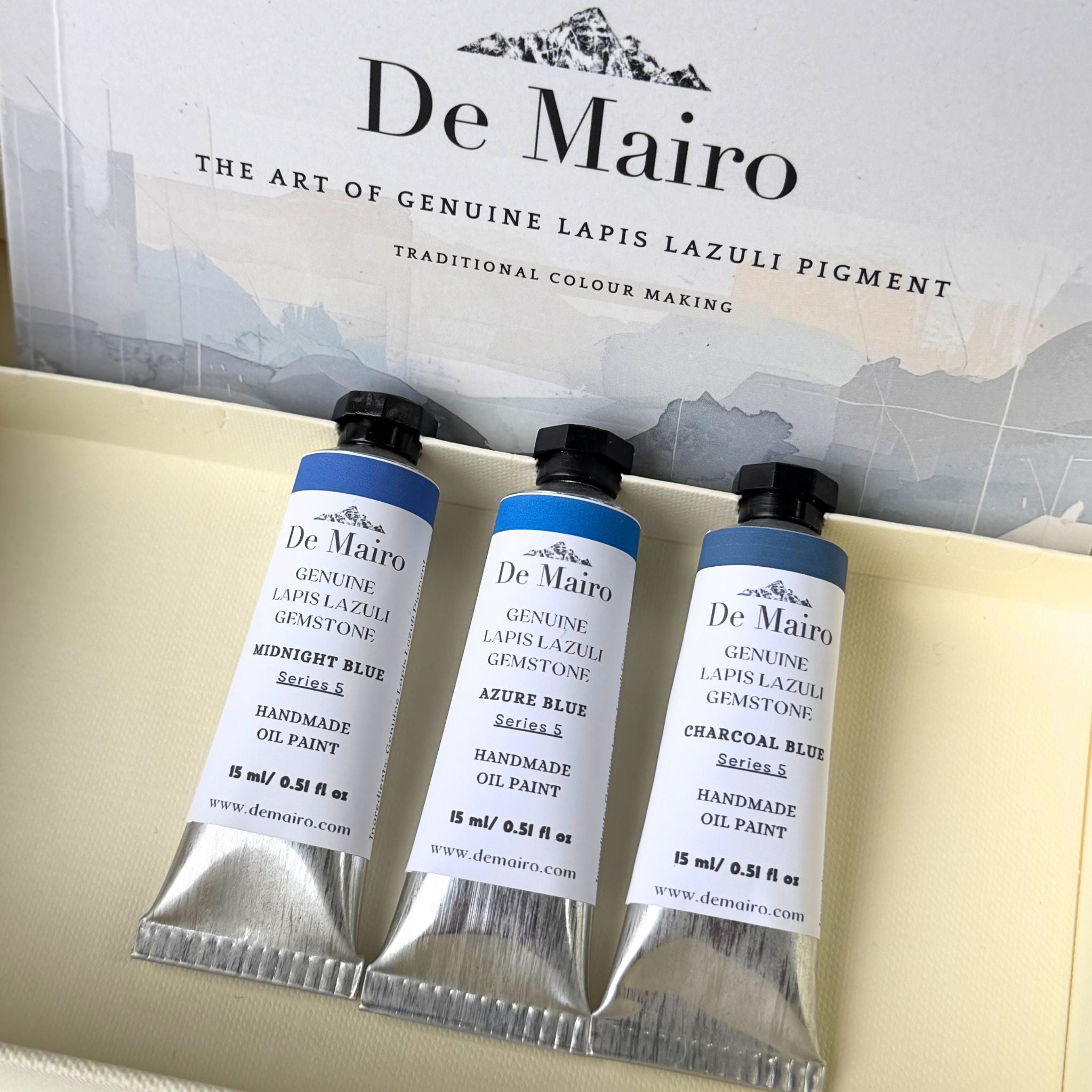 Sar - e - Sang Blue Collection – Genuine Lapis Lazuli Oil Paint Set (3 Colours) - De Mairo Ltd