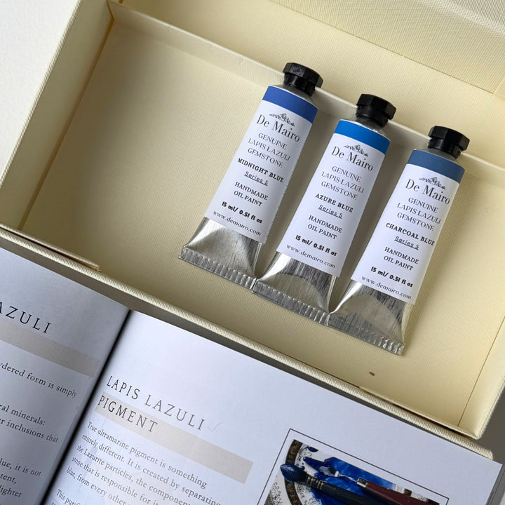Sar - e - Sang Blue Collection – Genuine Lapis Lazuli Oil Paint Set (3 Colours) - De Mairo Ltd