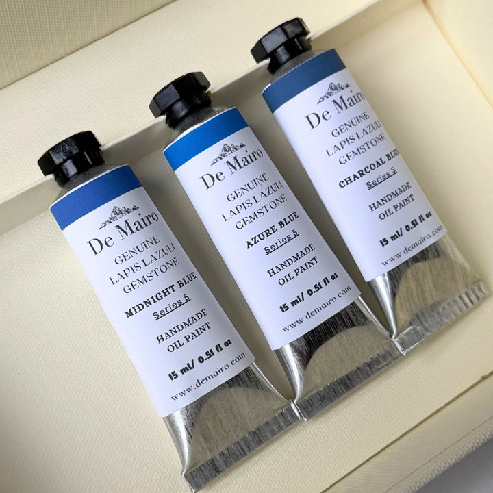 Sar - e - Sang Blue Collection – Genuine Lapis Lazuli Oil Paint Set (3 Colours) - De Mairo Ltd